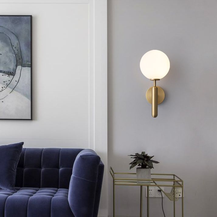 Modern Style Wall Mount Light White Ball Glass Shade Sconce Light for Bedroom Corridor