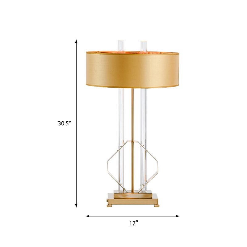 Lampada da tavolo con paralume dritto, illuminazione da lavoro in tessuto modernista, 1 lampadina, lampada da lettura in oro
