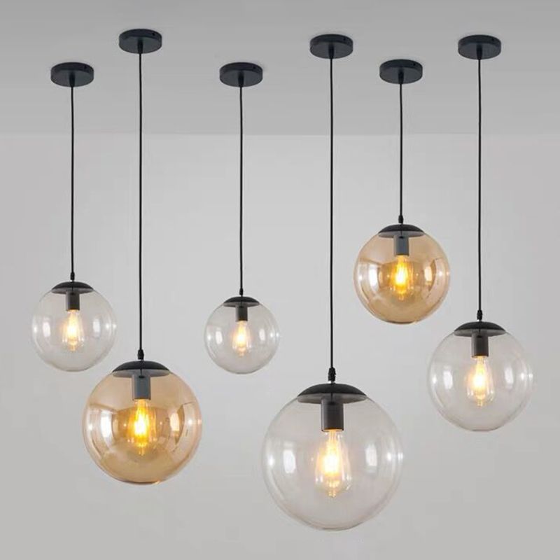 1 Light Round Hanging Ceiling Lights Industrial Style Glass Hanging Light Fixtures for Restaurant