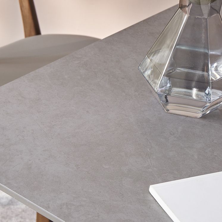 Square Grey Tone Dining Table Sintered Stone Table Industrial with Double Pedestal