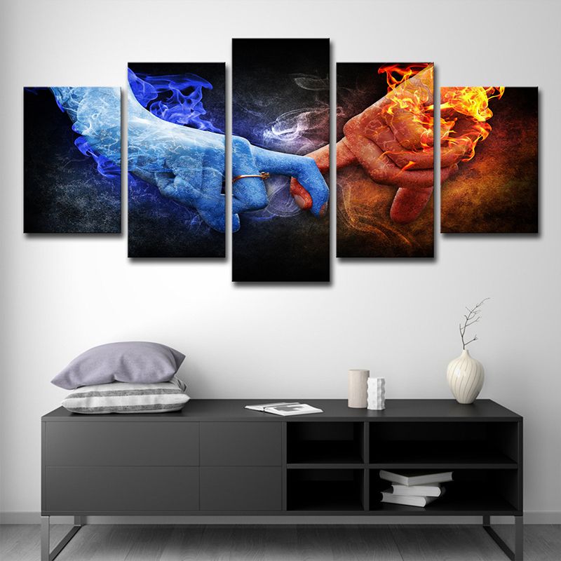 Canvas Multi-Piece Art Print Modern Hands of Ice and Fire Wall Decor in Blue-Orange