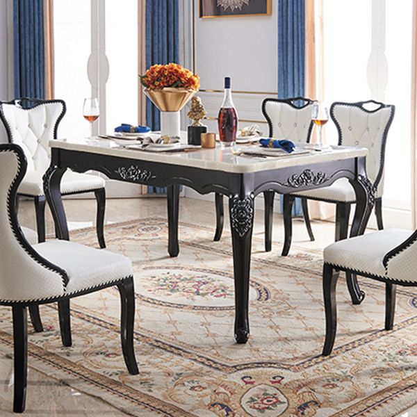 Rectangle White Dining Table Victorian Stone Table with 4 Legs