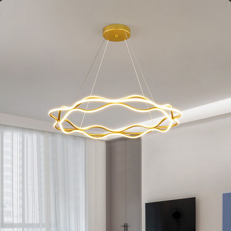 Moderne LED -Kronleuchter -Beleuchtungskörper Wohnzimmer Lineare Kronleuchterlampe in Gold