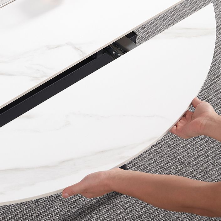 Round Standard Sintered Stone Top Dining Set with 4 Black Metallic Legs for Dining Furniture