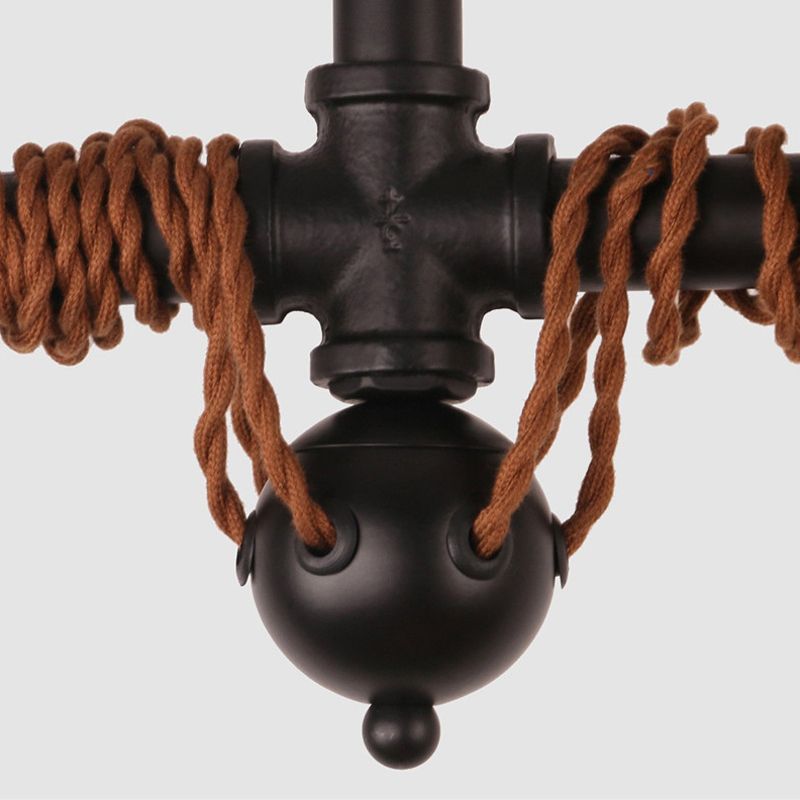 Lampada a sospensione per tubi con finitura nera con lampadina vintage in sospeso metallizzato a 6 luci a 6 luci