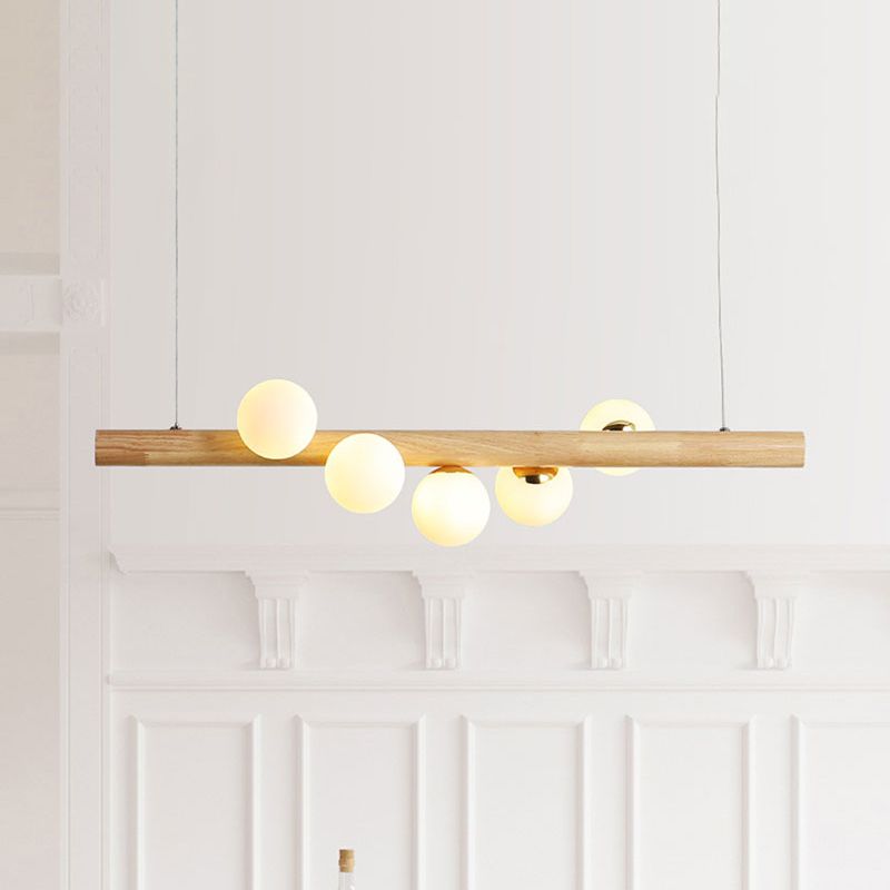 Luce moderna per isola in legno semplice con tonalità sferica 5/7 luci di vetro opale lampada per sala da pranzo