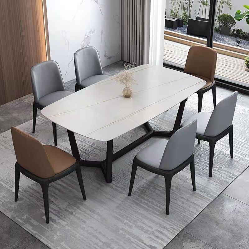 Mesa de comedor de estilo industrial mesa de piedra rectangular con base de caballete