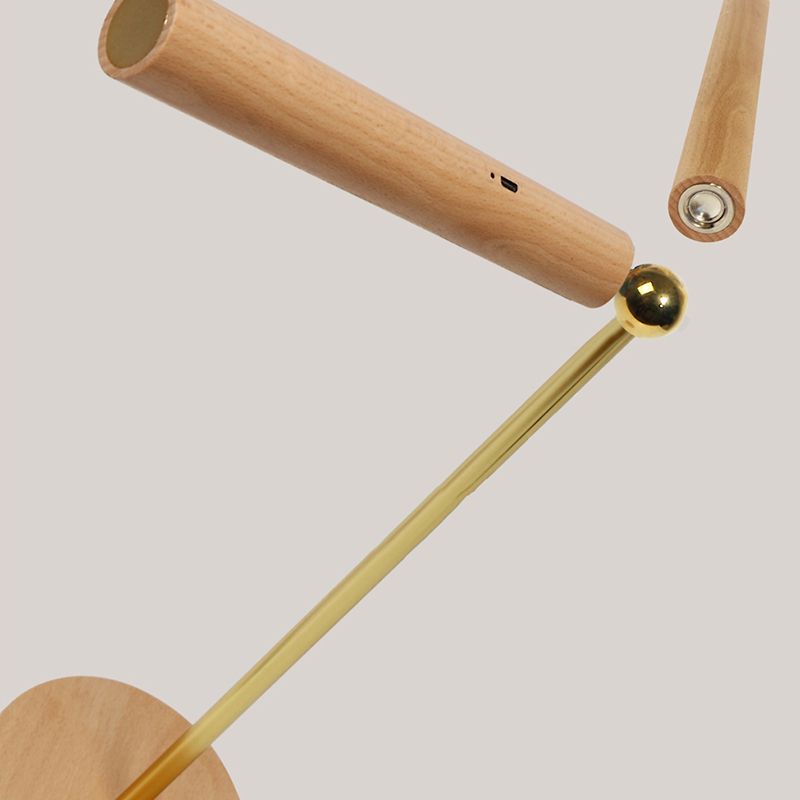 Modern Linear Table Lamp Yellow 1 Light LED Table Lamp with Wood for Dormitory