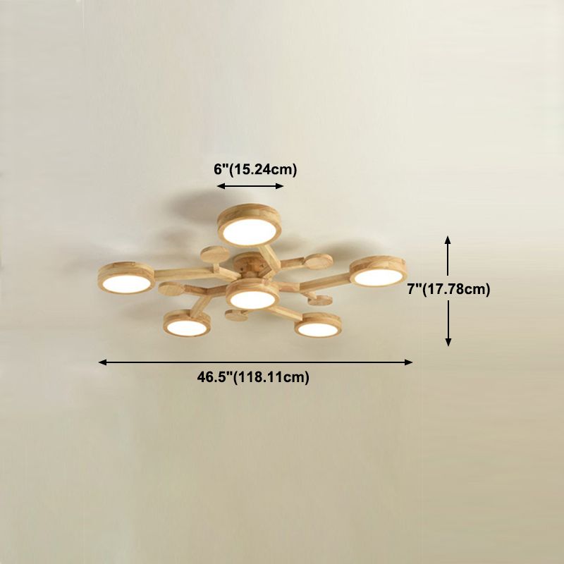 Plafonnier encastré de forme ronde en bois, éclairage encastré moderne multi-lumières en marron