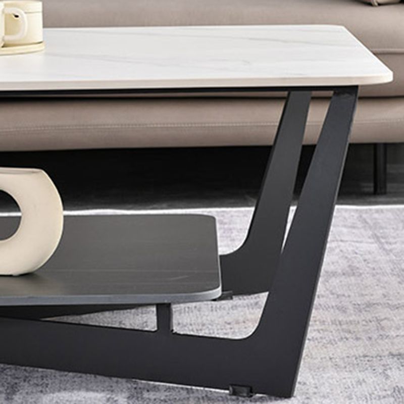 Slate Rectangular Coffee Table Open Shelf Minimalist Coffee Table
