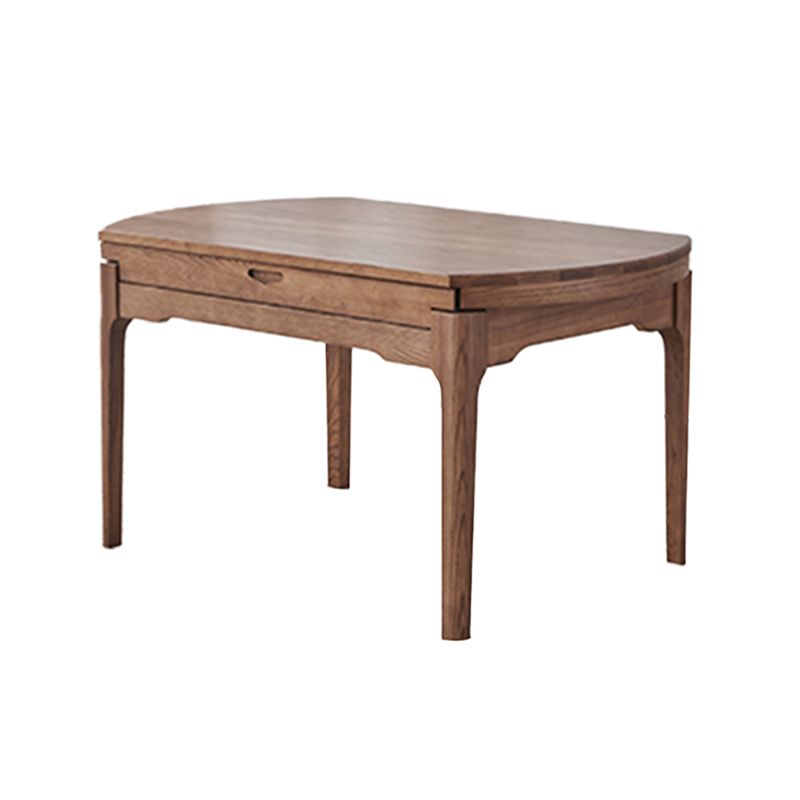 Modern Style Brown Dining Table Round Solid Wood Dining Table with 4 Legs for Living Room
