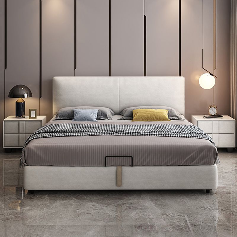 Modern Beige Standard Bed with Rectangular Panel Headboard and Legs
