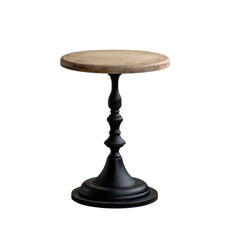Wood Round Top Side Table Iron Pedestal End Table - Distressed Surface Treatment