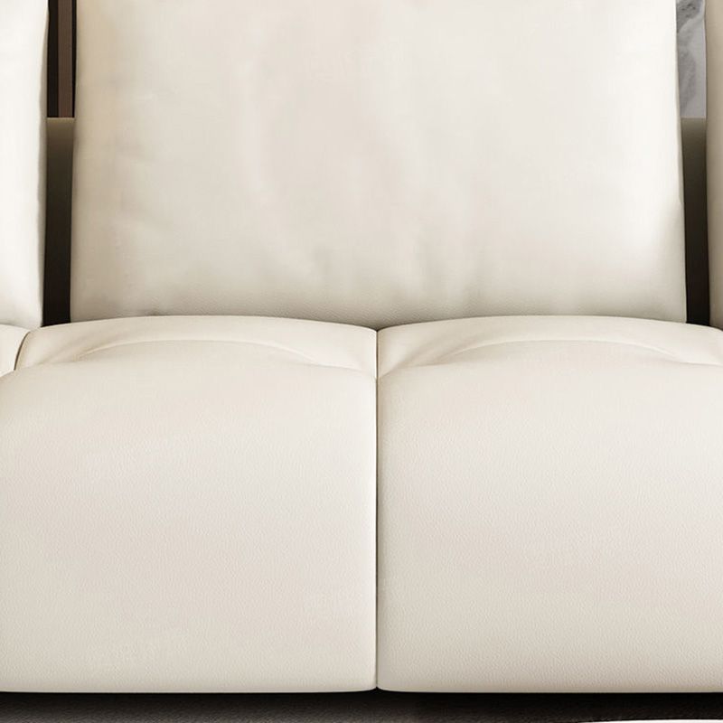 Modern Genuine Leather Square Arm Sofa White Sofa with Bolster Pillows