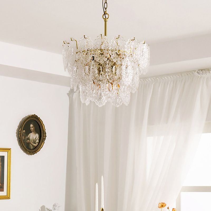 American Style Chandelier Light Fixture Metal Glass Chandelier in Gold