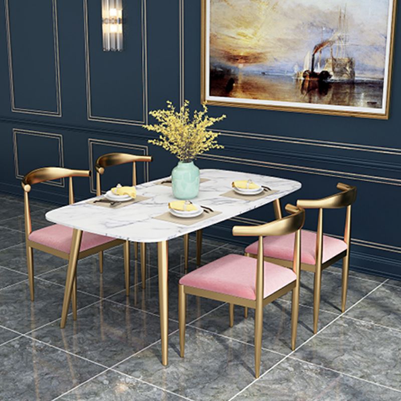Glam 4 Legs Dining Table Stone Top Table with Metal Base for Dining Room