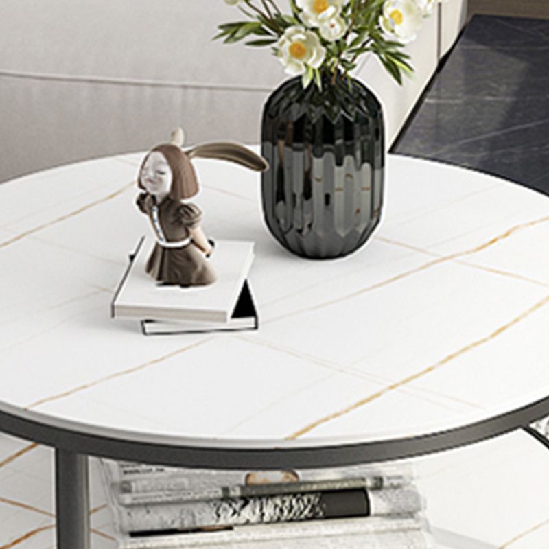 17"H Contemporary Coffee Table Round Stone Cocktail Table with Storage