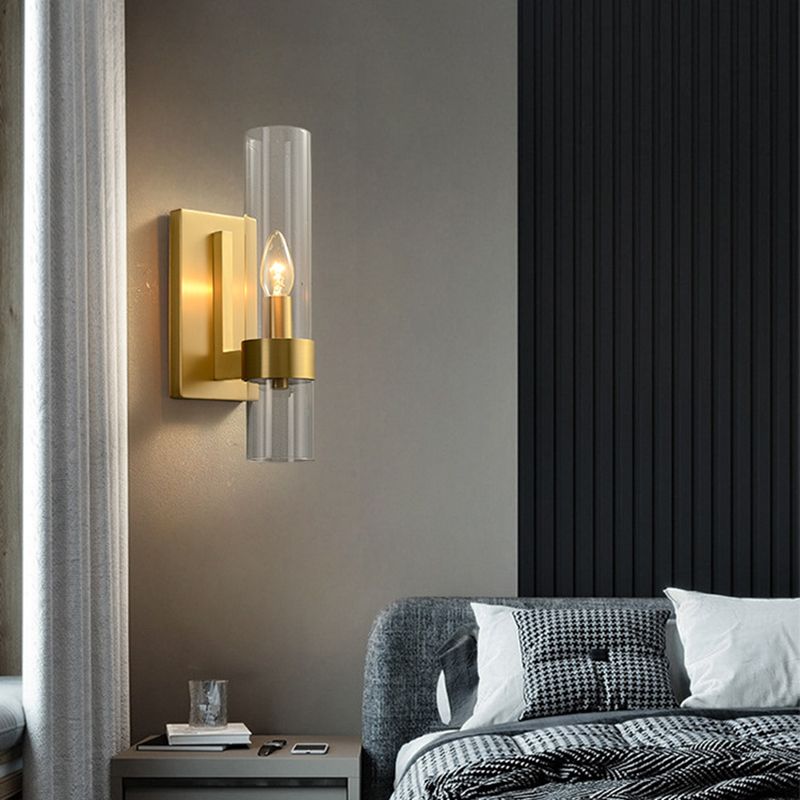 Cylinder Shape Glass Wall Light Industrial Style 1 Light Wall Light Sconce