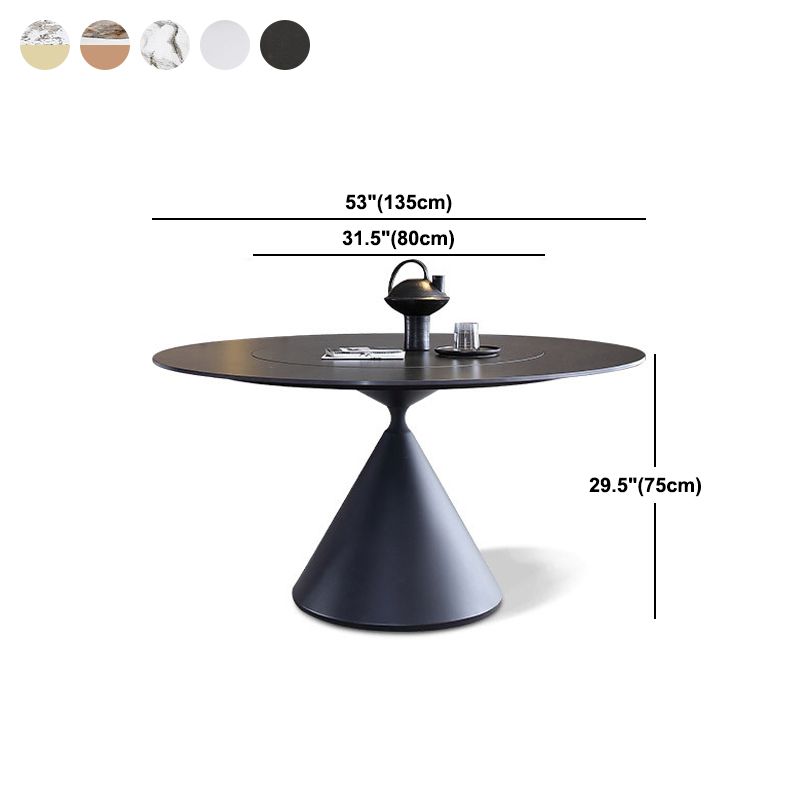 Round Stone Dining Table Modern Turntable White-black Furniture with Pedestal Base