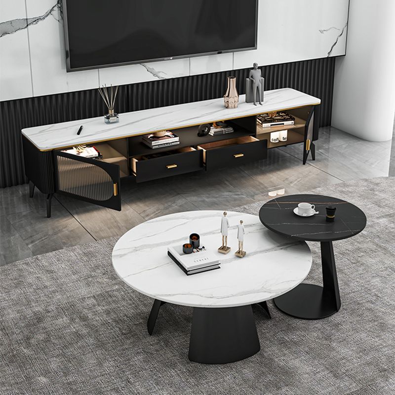 White Round Coffee Table Slate Coffee Table Set with Black Legs
