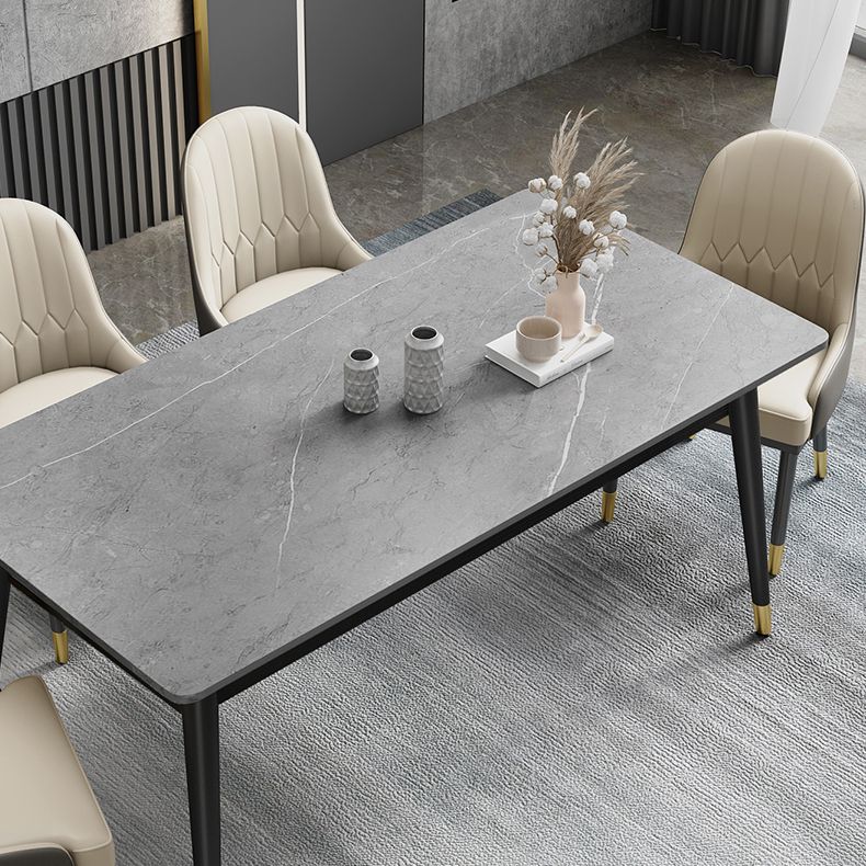 Glam Style Stone Top Dining Table 4 Metal Legs Table Home Rectangle Dining Table
