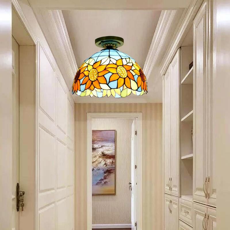 Tiffany Style Bowl Flush Mount Glass Ceiling Light 1 Light for Hallway