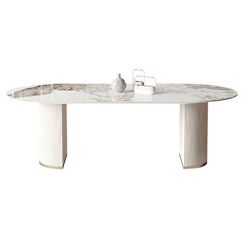 Oval Dining Table Traditional Luxury Stone Dining Table with Double Pedestal