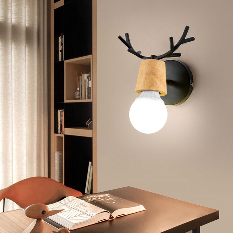 Shadeless Wooden Wall Lamp Fixture Nordic 1 Head Adjustable Wall Light for Bedroom