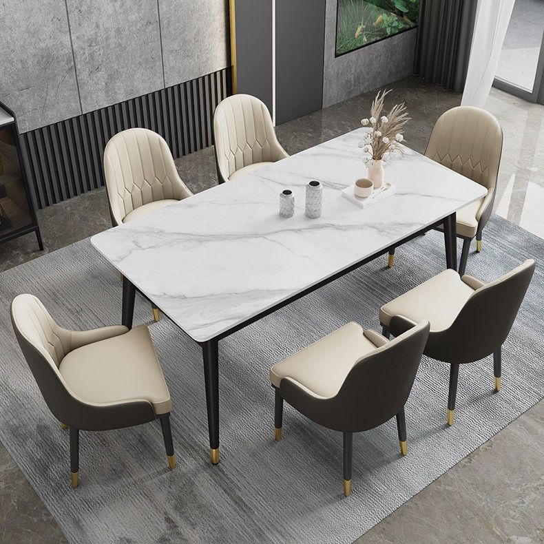 Metal Tripod Base Dining Table Modern Rectangle Stone Dining table in White