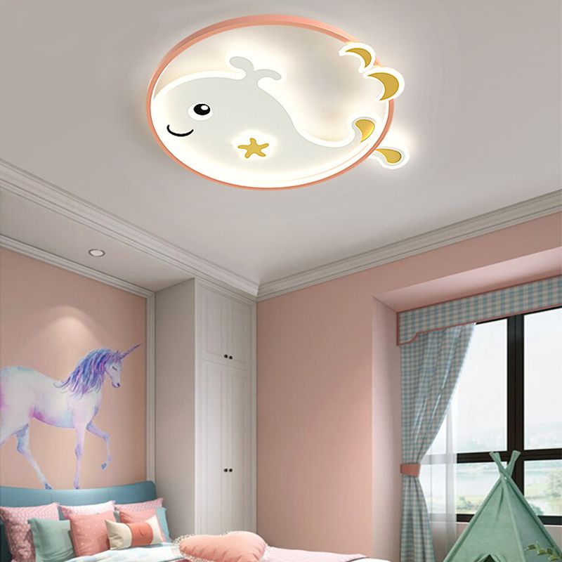 Whale Cartoon Ceiling Lamp Modern Creative Flush-mount Lamp for Kid's Room