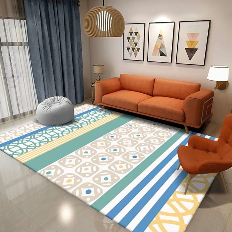 Yellow Living Room Area Carpet Bohemian Tribal Print Indoor Rug Polyester Anti-Split Rug