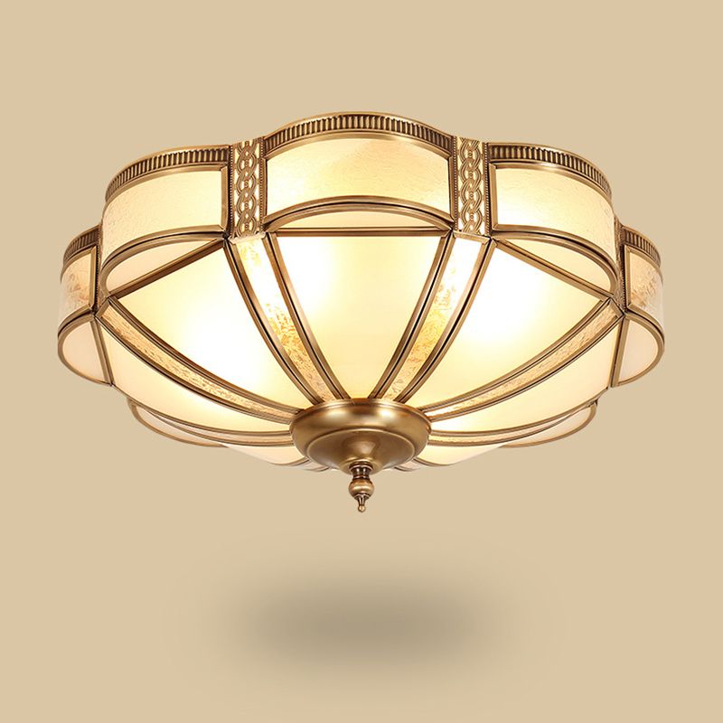 Style Colonial 1 Lumière Plafonnier En Cuivre Abat-Jour En Verre Blanc Plafonnier Chambre Salle À Manger