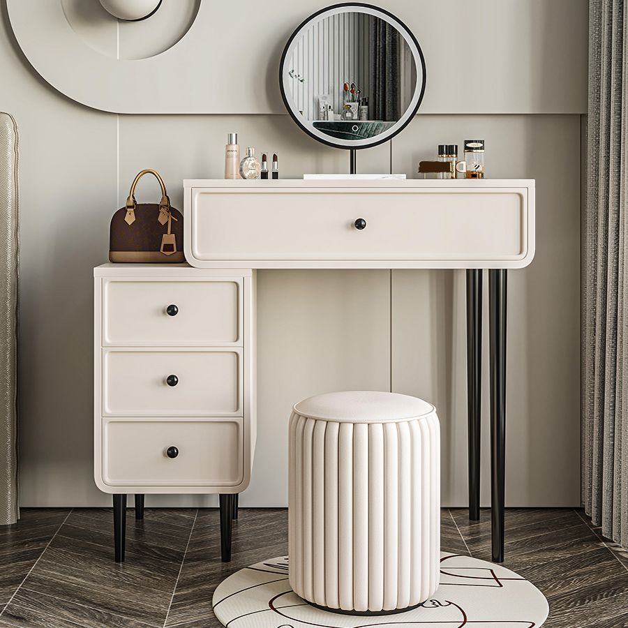 Contemporary White Solid Wood Table Makeup Vanity with Drawers