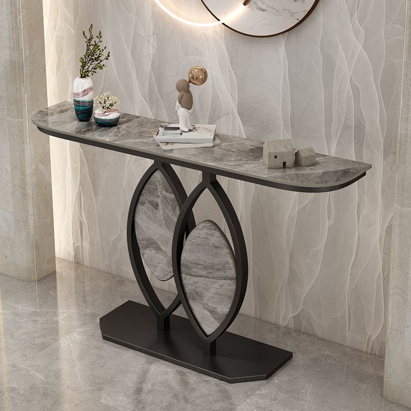 Glam Stone Iron Console Table Half Moon Console Sofa Table for Hall
