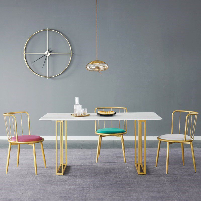 Glam Rectangle Dining Table Set 1/4/5/7 Pieces Dinette Set with White Stone Top