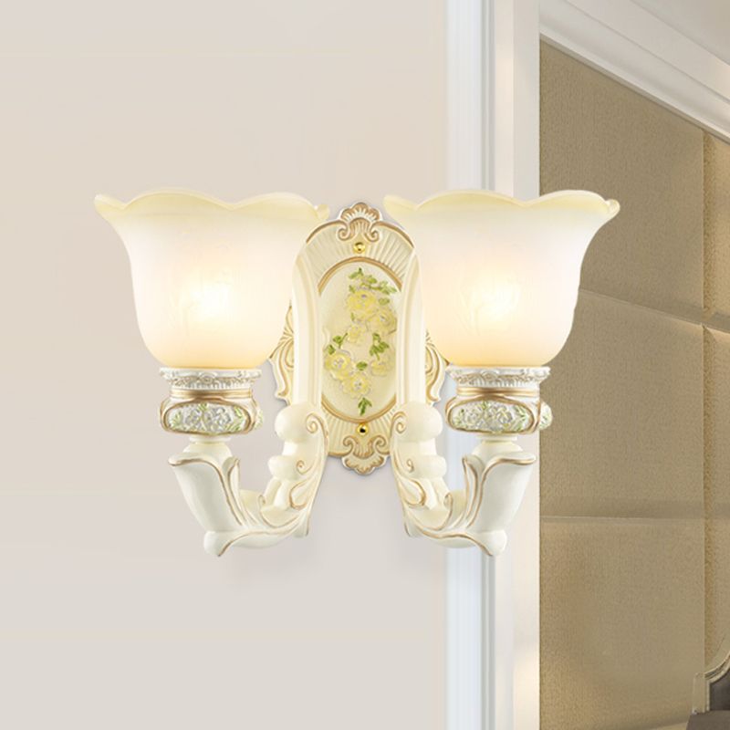 Bell Cream Glass Wall Lighting Ideas Vintage 2 Bulbs Bedroom Wall Sconce in White