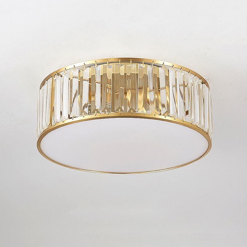 Brass Geometric Flush Mount in Colonical Retro Style Copper Indoor Ceiling Light with Crystal Shade