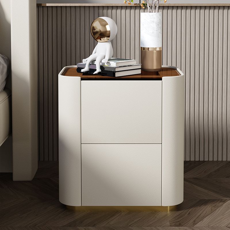 Wooden Nightstand with Tempered Glass 21.65" Tall 2 - Drawer Nightstand