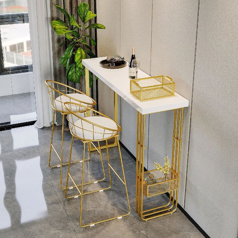 Glam Style 1/3 Pieces Bar Table Set Rectangle Stone Counter Table with Stools for Cafe