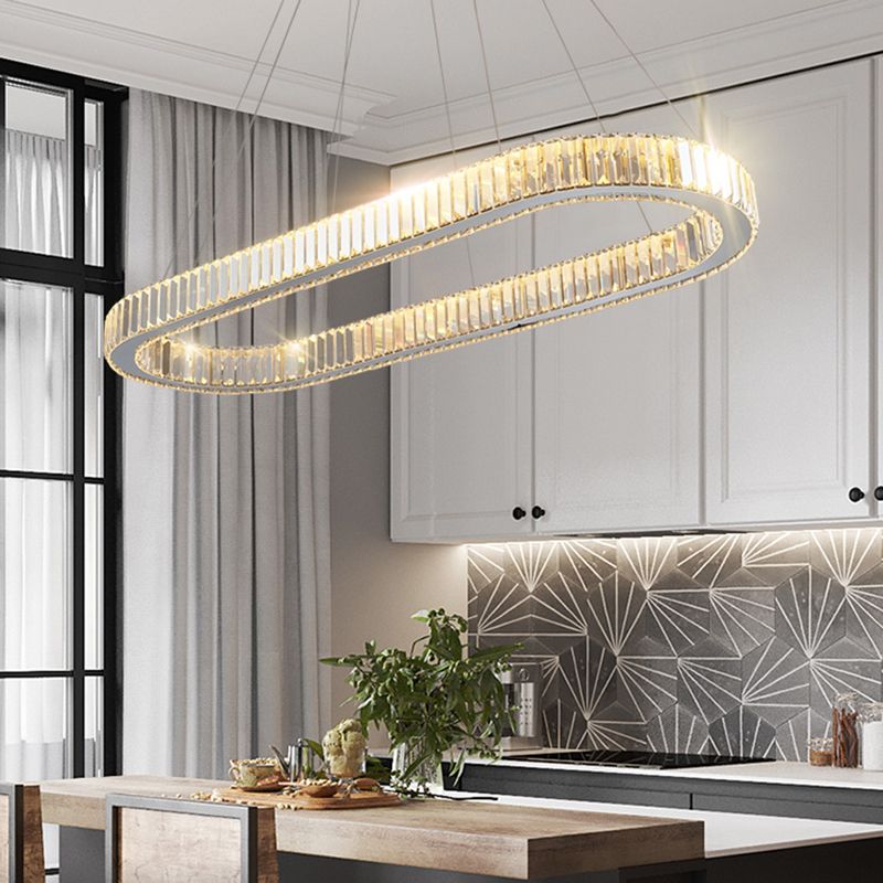 Minimalist Crystal Hanging Lamp, Luxury Linear Shade Hanging Light in Gold for Dinner Table