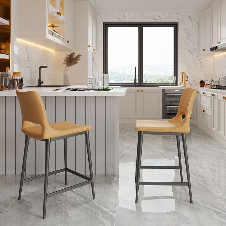 Leather Bar Stool Modern Backrest Counter Stool with Metal Legs