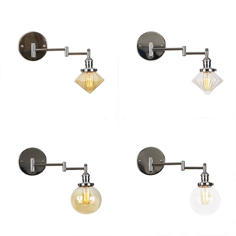 Adjustable Industrial Sconce Light Glass 1-Light Sconce Light Fixture