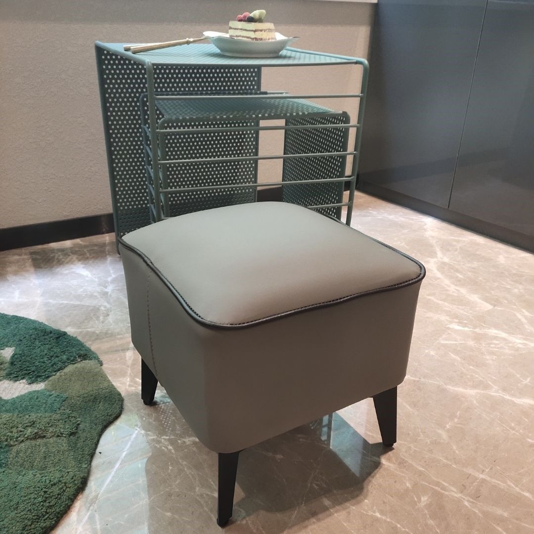 Mid-Century Modern Pouf Ottoman Faux Leather Upholstered Square Ottoman with Chair Legs