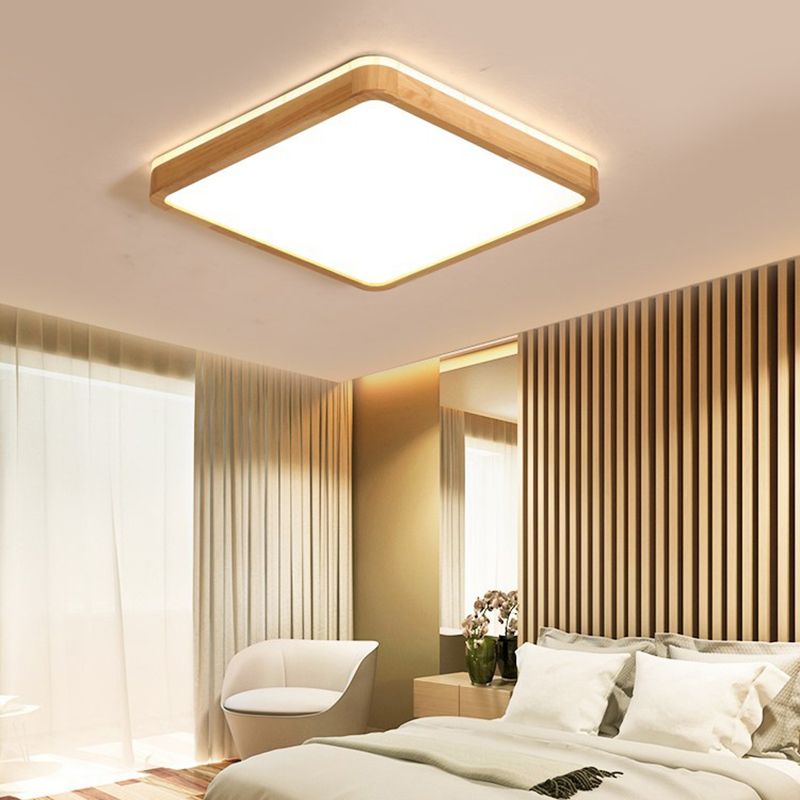 Geometry Shape LED Ceiling Lamp Modern Wood 1 Light Flush Mount for Dining Room Corridor