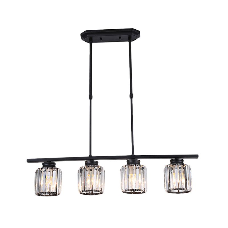 Nordic Cylinder Island Pendant Crystal 3/4 Bulbes suspendues plafond plafond en noir pour salon