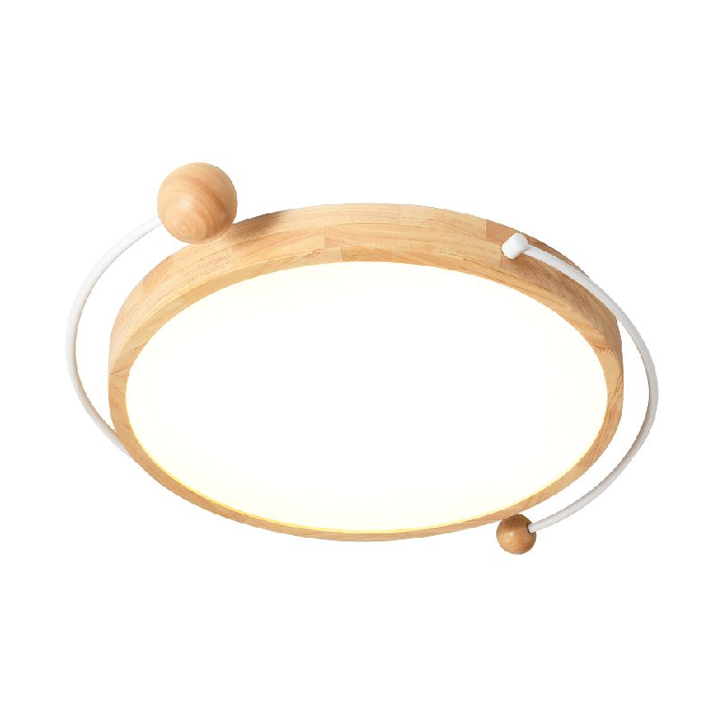 Circular Flush Ceiling Light Contemporary Acrylic Bedroom LED Flush Mount Lighting Fixture in Wood