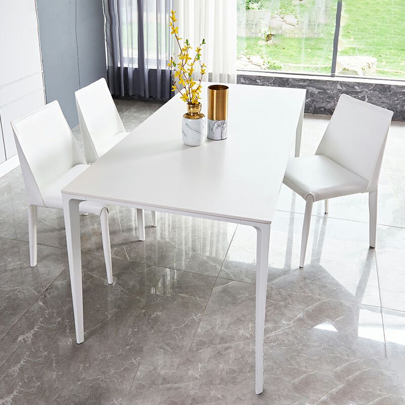 Mesa de forma de comedor de piedra sinterizada de estilo industrial con base de 4 patas