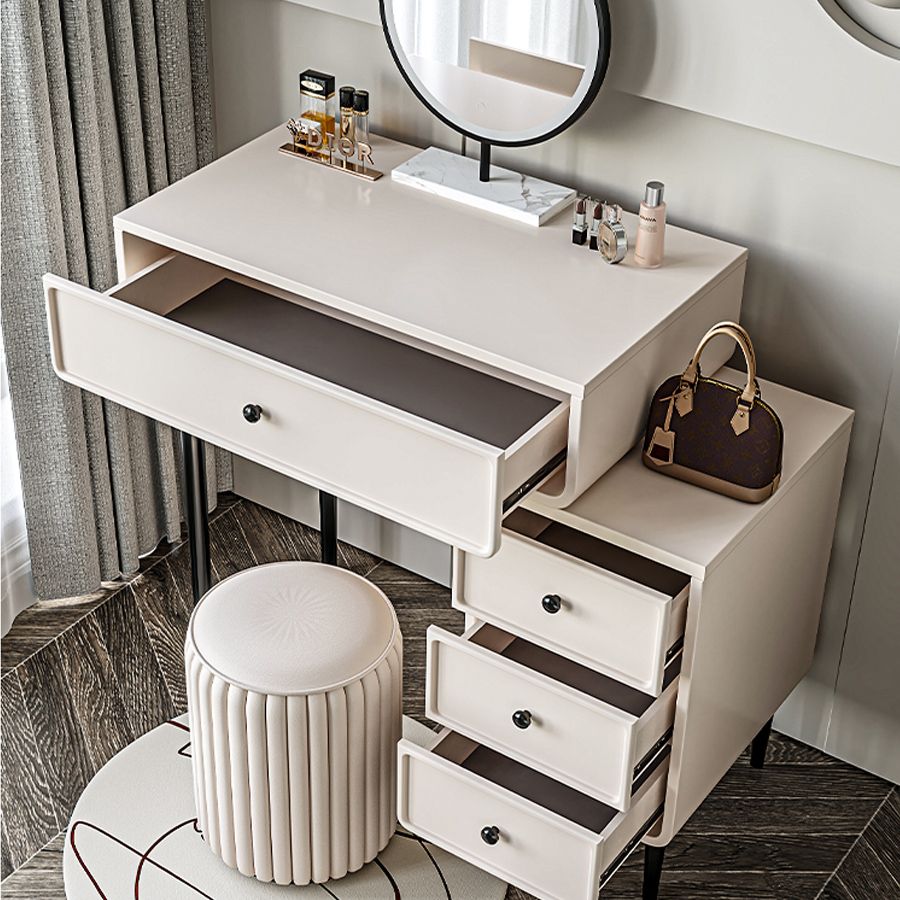 Contemporary White Solid Wood Table Makeup Vanity with Drawers