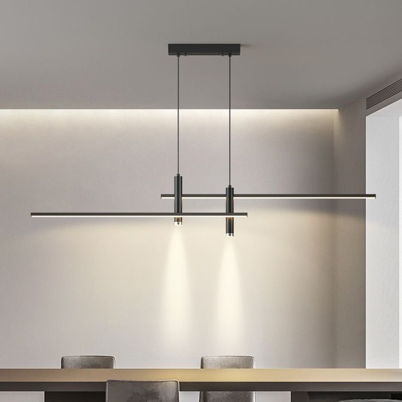 Dinning Room LED Hanging Ceiling Light Modern Island Chandelier Light with Linear Metal Shade