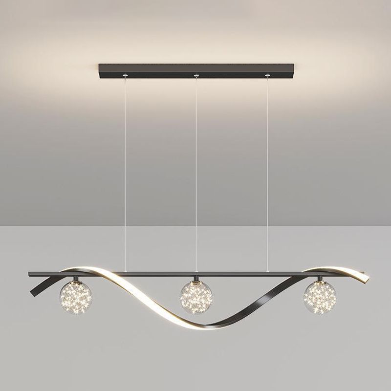 Strip Shape Island Lamp LED Island Hanging Lamp with Glass Shade for Bedroom